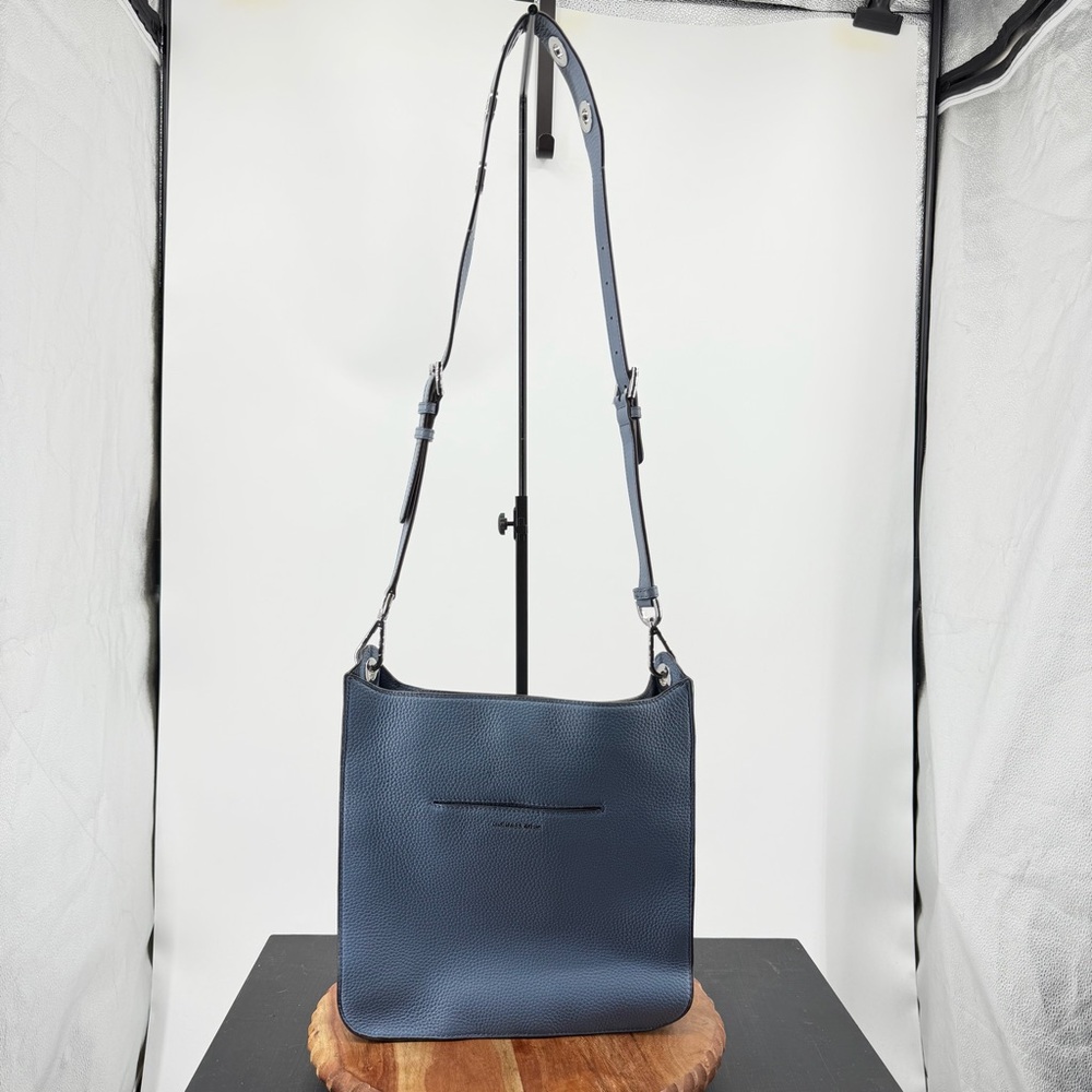 $384 NWT MICHAEL KORS SULLIVAN Large Messenger Bag Blue Leather Silver Grommet